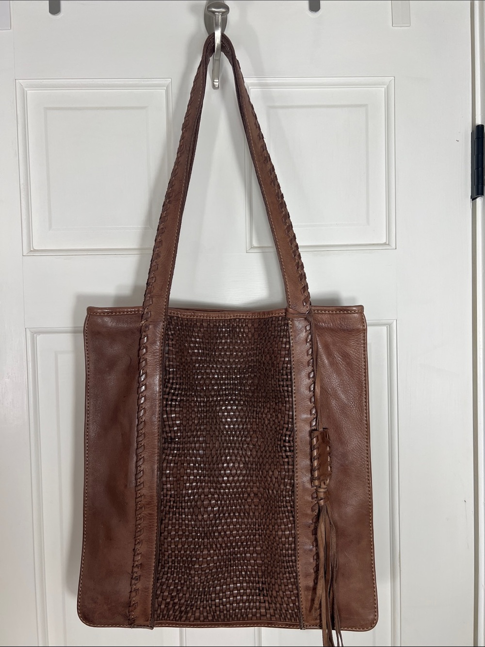 latico Brown Woven Leather Tote with Braided Straps